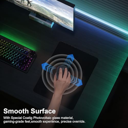 DAWNTREES Glas-Gaming-Mauspad, genaue und schnelle Mausverfolgung, gehärtetes Glas, rutschfeste Gummiunterseite, Mauspad für Gamer, Büro und Zuhause, Schwarz Bild 3