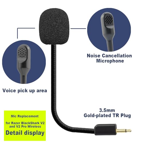 Ersatz-Spielmikrofon passend für Razer BlackShark V2 und V2 Pro kabelloses Gaming-Headset, 3,5 mm abnehmbares Mikrofon mit Geräuschunterdrückung und Schaumstoff Bild 2