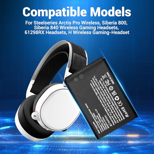 Akku für Steelseries Arctis Pro Wireless, 2500mAh Li-Ion Ersatzakku für Sibirien 800, Sibirien 840, 61298RX, Wireless H Gaming Headset 160240 Akku Bild 2