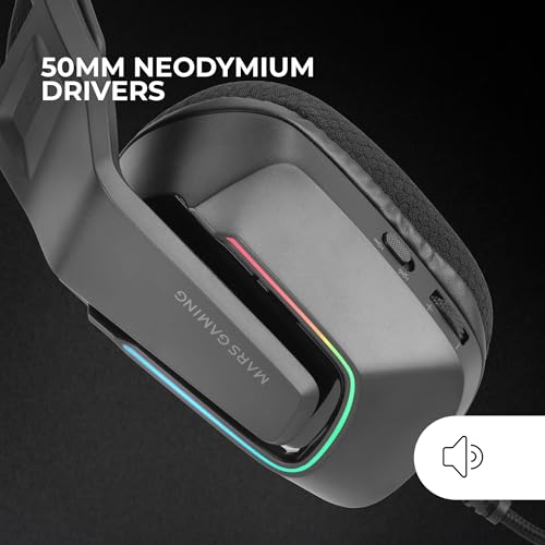Mars Gaming MH-Strike, Gaming-Headset FRGB Rainbow, Ergonomie Design, 50mm Neodym-Treiber, Klappbares Mikrofon, Integrierte Steuerung, Air-Ohrpolster, Verstellbarer Kopfbügel, Multiplattform, Schwarz Bild 2