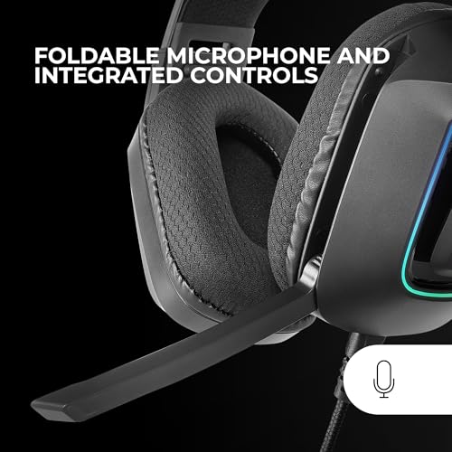 Mars Gaming MH-Strike, Gaming-Headset FRGB Rainbow, Ergonomie Design, 50mm Neodym-Treiber, Klappbares Mikrofon, Integrierte Steuerung, Air-Ohrpolster, Verstellbarer Kopfbügel, Multiplattform, Schwarz Bild 3