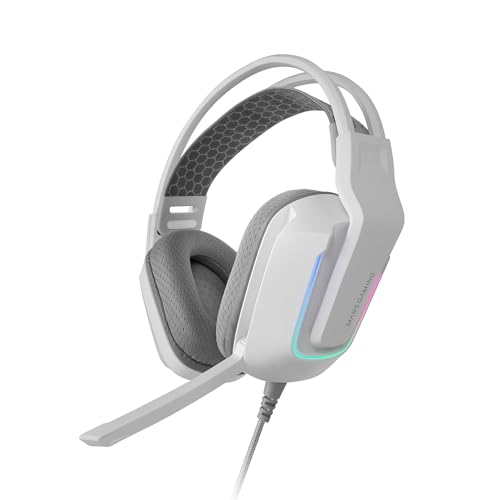 Mars Gaming MH-Strike, Gaming-Headset FRGB Rainbow, Ergonomie Design, 50mm Neodym-Treiber, Klappbares Mikrofon, Integrierte Steuerung, Air-Ohrpolster, Verstellbarer Kopfbügel, Multiplattform, Weiß Bild 1