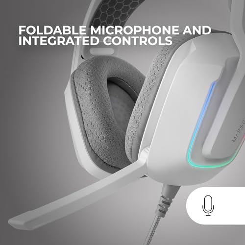 Mars Gaming MH-Strike, Gaming-Headset FRGB Rainbow, Ergonomie Design, 50mm Neodym-Treiber, Klappbares Mikrofon, Integrierte Steuerung, Air-Ohrpolster, Verstellbarer Kopfbügel, Multiplattform, Weiß Bild 3