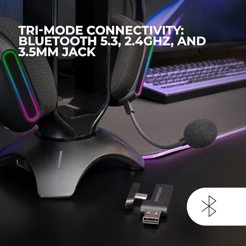 Mars Gaming MHW-PRO, Kabelloses Gaming-Headset ARGB Flow, 3D Surround Sound 7.1, Bluetooth 5.3 + 2.4GHz + 3,5-mm-Klinke, Ultraleichtes Ergonomisches Design, Duales Mikrofon, Multiplattform, Schwarz Bild 3