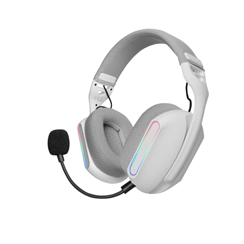 Mars Gaming MHW-PRO, Kabelloses Gaming-Headset ARGB Flow, 3D Surround Sound 7.1, Bluetooth 5.3 + 2.4GHz + 3,5-mm-Klinke, Ultraleichtes Ergonomisches Design, Duales Mikrofon, Multiplattform, Weiß Bild 1