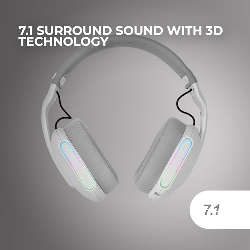 Mars Gaming MHW-PRO, Kabelloses Gaming-Headset ARGB Flow, 3D Surround Sound 7.1, Bluetooth 5.3 + 2.4GHz + 3,5-mm-Klinke, Ultraleichtes Ergonomisches Design, Duales Mikrofon, Multiplattform, Weiß Bild 2