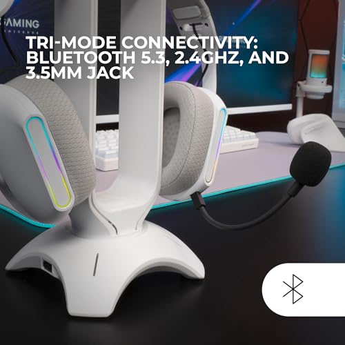 Mars Gaming MHW-PRO, Kabelloses Gaming-Headset ARGB Flow, 3D Surround Sound 7.1, Bluetooth 5.3 + 2.4GHz + 3,5-mm-Klinke, Ultraleichtes Ergonomisches Design, Duales Mikrofon, Multiplattform, Weiß Bild 3