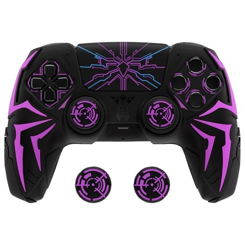 PlayVital Silikonhülle für ps5 Controller Skin mit 2 Daumengriffen & 6 Stickern, rutschfest & stoßfest, Cyber Spider Design, Schutzhülle Case kompatibel mit Ladestation-Schwarz & Lila Bild 1