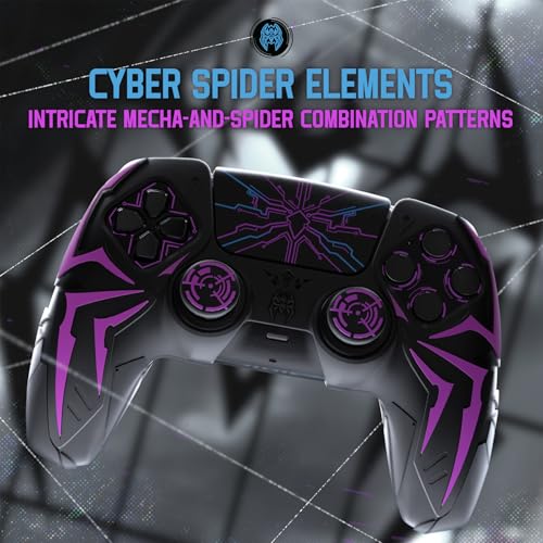 PlayVital Silikonhülle für ps5 Controller Skin mit 2 Daumengriffen & 6 Stickern, rutschfest & stoßfest, Cyber Spider Design, Schutzhülle Case kompatibel mit Ladestation-Schwarz & Lila Bild 2