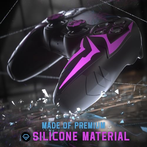 PlayVital Silikonhülle für ps5 Controller Skin mit 2 Daumengriffen & 6 Stickern, rutschfest & stoßfest, Cyber Spider Design, Schutzhülle Case kompatibel mit Ladestation-Schwarz & Lila Bild 3