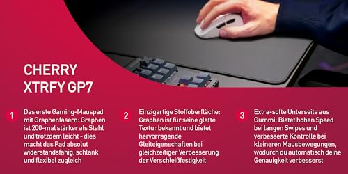 CHERRY XTRFY GP7, Gaming-Mauspad aus Graphen-Stoff (460 x 400 x 4 mm), Glatte & Widerstandsfähige Oberfläche, Extra-Weiche Gummiunterseite, rutschfest, Schwarz Bild 2