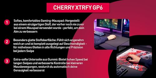CHERRY XTRFY GP6, Gaming-Mauspad aus Stoff (460 x 400 x 4 mm), Für mehr Präzision, Ultra-Glatte Oberfläche, Extra-Weiche Gummiunterseite, rutschfest, Hydrus Red Bild 2