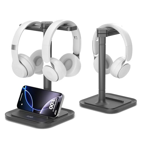 KDD Dual Kopfhörer Ständer Schreibtisch & Universal Kopfhörer Halterung mit Handyhalterung, Rutschfester & Drehbar Gaming Headset Halterung für Alle Over Ear, Abnehmbar Headset Ständer für Gamer PC Bild 1