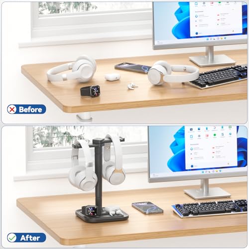 KDD Dual Kopfhörer Ständer Schreibtisch & Universal Kopfhörer Halterung mit Handyhalterung, Rutschfester & Drehbar Gaming Headset Halterung für Alle Over Ear, Abnehmbar Headset Ständer für Gamer PC Bild 5
