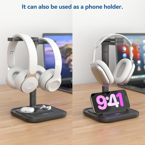 KDD Dual Kopfhörer Ständer Schreibtisch & Universal Kopfhörer Halterung mit Handyhalterung, Rutschfester & Drehbar Gaming Headset Halterung für Alle Over Ear, Abnehmbar Headset Ständer für Gamer PC Bild 6