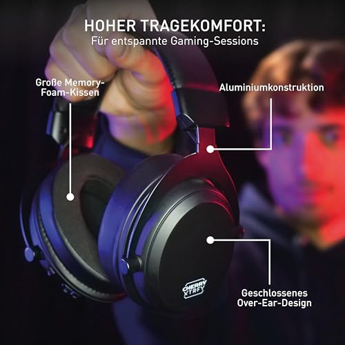 Cherry XTRFY H3 Wireless, Kabelloses Gaming-Headset, Esports-Optimierter Sound, Zum Spielen, Streamen & Musikhören, Abnehmbares Mikro, Bequeme Passform, Schwarz Bild 3