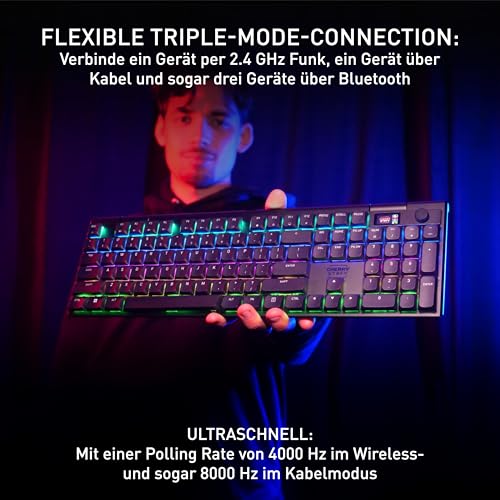 Cherry XTRFY MX 10.1 Wireless, Mechanische Low-Profile Gaming-Tastatur, Deutsches Layout (QWERTZ), Multi-Device-Keyboard, MX LP 2.0 RED Switches, Schwarz Bild 4