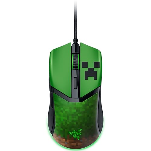 Razer Cobra Minecraft Edition - Leichte kabelgebundene Gaming-Maus - 8500 DPI Sensor (58g, optische Mausschalter 3th Gen, Chroma-Beleuchtung mit Gradient Underglow, Speedflex-Kabel) Minecraft Bild 1