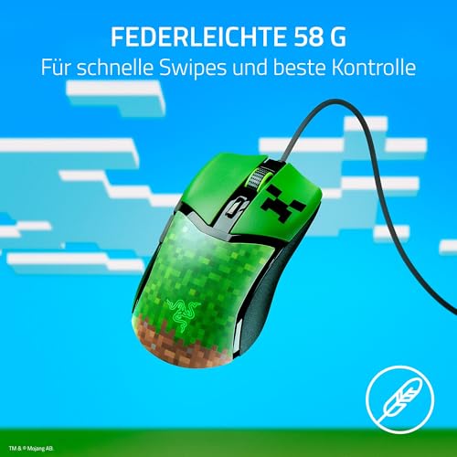 Razer Cobra Minecraft Edition - Leichte kabelgebundene Gaming-Maus - 8500 DPI Sensor (58g, optische Mausschalter 3th Gen, Chroma-Beleuchtung mit Gradient Underglow, Speedflex-Kabel) Minecraft Bild 3