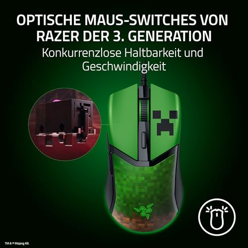 Razer Cobra Minecraft Edition - Leichte kabelgebundene Gaming-Maus - 8500 DPI Sensor (58g, optische Mausschalter 3th Gen, Chroma-Beleuchtung mit Gradient Underglow, Speedflex-Kabel) Minecraft Bild 4
