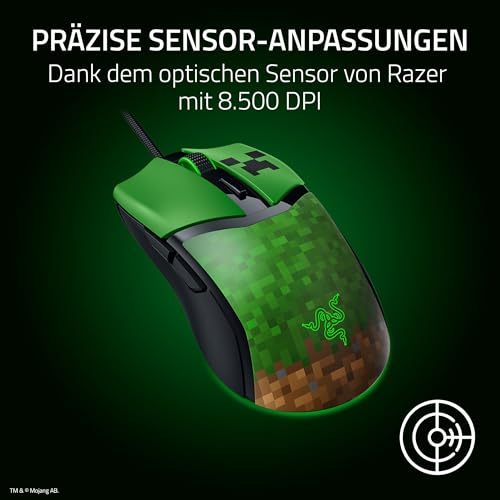 Razer Cobra Minecraft Edition - Leichte kabelgebundene Gaming-Maus - 8500 DPI Sensor (58g, optische Mausschalter 3th Gen, Chroma-Beleuchtung mit Gradient Underglow, Speedflex-Kabel) Minecraft Bild 6