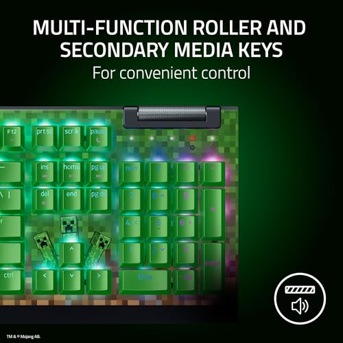 Razer BlackWidow V4 X Mechanische Gaming-Tastatur: grüne Schalter taktil & klickend – 6 Makro-Tasten – Chroma RGB – Doubleshot ABS-Tastenkappen – Schalldämpfung & Stabilisatoren – Minecraft Edition Bild 4