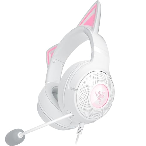 Razer Kraken Kitty V2 - Kabelgebundenes RGB-Headset mit Kitty Ohren für Gaming und Streaming (325 g, Triforce 40 mm Treiber, HyperClear Cardioid Mic, Surround Sound) Weiß Bild 1