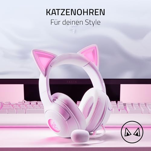 Razer Kraken Kitty V2 - Kabelgebundenes RGB-Headset mit Kitty Ohren für Gaming und Streaming (325 g, Triforce 40 mm Treiber, HyperClear Cardioid Mic, Surround Sound) Weiß Bild 2