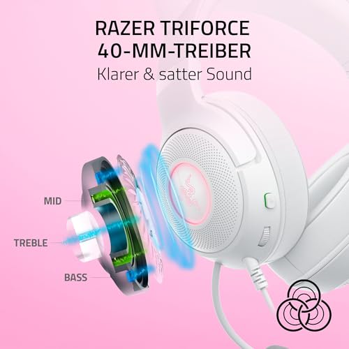 Razer Kraken Kitty V2 - Kabelgebundenes RGB-Headset mit Kitty Ohren für Gaming und Streaming (325 g, Triforce 40 mm Treiber, HyperClear Cardioid Mic, Surround Sound) Weiß Bild 5