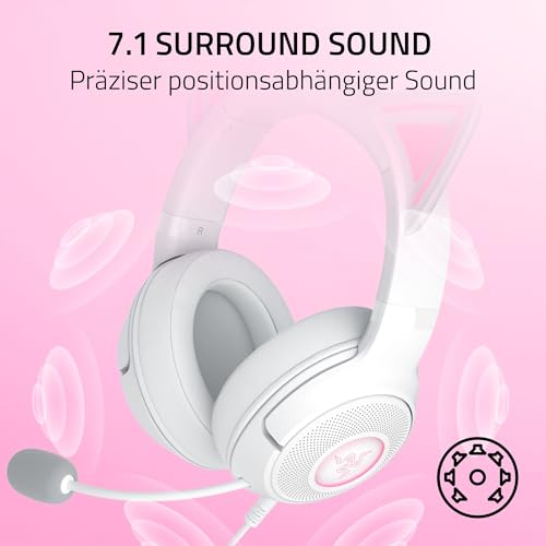 Razer Kraken Kitty V2 - Kabelgebundenes RGB-Headset mit Kitty Ohren für Gaming und Streaming (325 g, Triforce 40 mm Treiber, HyperClear Cardioid Mic, Surround Sound) Weiß Bild 6