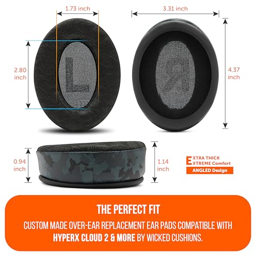 WC Freeze V2 Cloud Alpha – Abgewinkelte Ohrpolster mit kühlendem Gel für HyperX Cloud Alpha und mehr, von Wicked Cushions | Abgewinkelte Polster für extremen Komfort, extra dick | Black Camo Bild 5