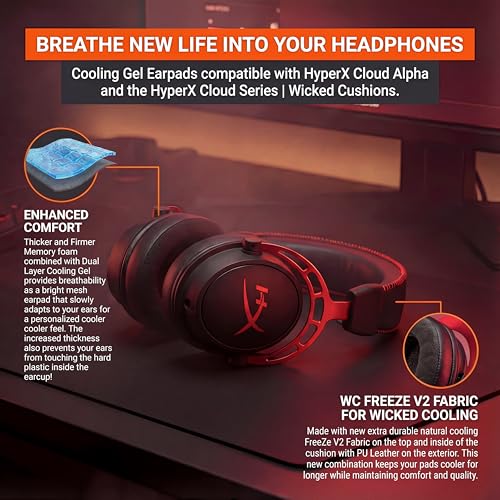 WC Freeze V2 Cloud Alpha – Abgewinkelte Ohrpolster mit kühlendem Gel für HyperX Cloud Alpha und mehr, von Wicked Cushions | Abgewinkelte Polster für extremen Komfort, extra dick | Black Bild 3