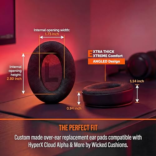 WC Freeze V2 Cloud Alpha – Abgewinkelte Ohrpolster mit kühlendem Gel für HyperX Cloud Alpha und mehr, von Wicked Cushions | Abgewinkelte Polster für extremen Komfort, extra dick | Black Bild 4