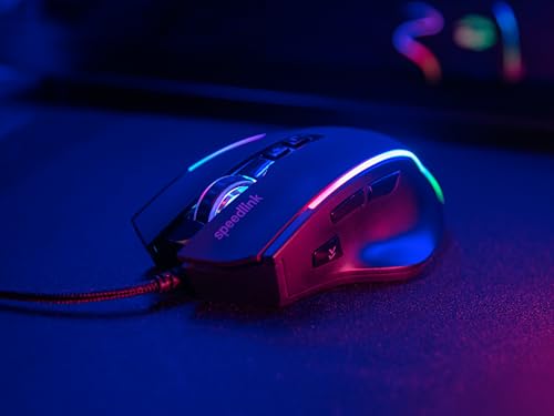 Speedlink DECUS NX - RGB Gaming Maus mit Kabel, bis 12800dpi, Programmierbar, Dauerfeuer Taste, USB kabelgebunden ummantelt, 1000Hz Pollingrate, schwarz Bild 5