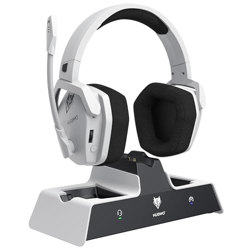 NUBWO G06 Pro Wireless Gaming Headset mit Ladestation für Headset und PS5 Controller, 17ms Niedrige Latenz, 120 Stündige Akkulaufzeit, Dynamische 50mm Treiber Weiß (Nicht mit Xbox Kompatibel) Bild 1