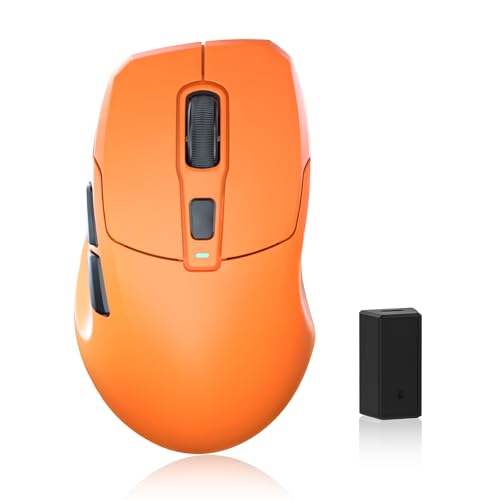 Kabellose Gaming-Maus, 26.000 DPI, 8K-Abtastrate, ultraleicht (53 g), mit Eisbeschichtung, ergonomisch, 3 Modi (2,4 GHz/USB-C/Bluetooth), wiederaufladbar, kompatibel mit Laptop, PC, Mac, Orange Bild 1