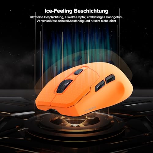 Kabellose Gaming-Maus, 26.000 DPI, 8K-Abtastrate, ultraleicht (53 g), mit Eisbeschichtung, ergonomisch, 3 Modi (2,4 GHz/USB-C/Bluetooth), wiederaufladbar, kompatibel mit Laptop, PC, Mac, Orange Bild 3