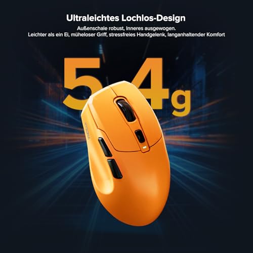 Kabellose Gaming-Maus, 26.000 DPI, 8K-Abtastrate, ultraleicht (53 g), mit Eisbeschichtung, ergonomisch, 3 Modi (2,4 GHz/USB-C/Bluetooth), wiederaufladbar, kompatibel mit Laptop, PC, Mac, Orange Bild 4