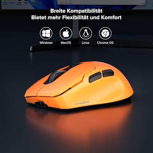 Kabellose Gaming-Maus, 26.000 DPI, 8K-Abtastrate, ultraleicht (53 g), mit Eisbeschichtung, ergonomisch, 3 Modi (2,4 GHz/USB-C/Bluetooth), wiederaufladbar, kompatibel mit Laptop, PC, Mac, Orange Bild 6