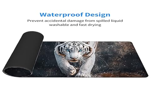 Gaming Mousepad Tiger Mauspad XXL 1200X600X3MM Großes Mouse Pad Tier Schreibtischunterlage mit Rutschfeste Gummibasis, Maus Pad Wasserdicht Anti-Rutsch Schreibtisch Zubehör Für Home Office, PC, Laptop Bild 4