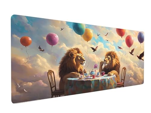 Gaming Mousepad Löwe Mauspad XXL 1200X600X3MM Großes Mouse Pad Ballon Schreibtischunterlage mit Rutschfeste Gummibasis, Maus Pad Wasserdicht Anti-Rutsch Schreibtisch Zubehör Für Home Office PC, Laptop Bild 2