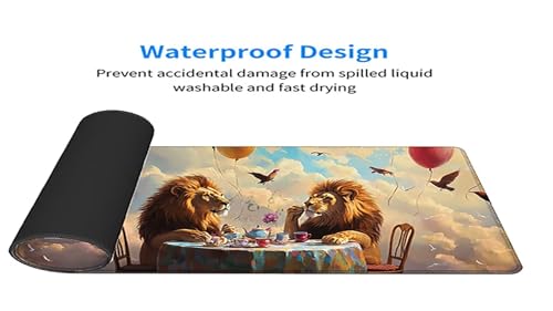 Gaming Mousepad Löwe Mauspad XXL 1200X600X3MM Großes Mouse Pad Ballon Schreibtischunterlage mit Rutschfeste Gummibasis, Maus Pad Wasserdicht Anti-Rutsch Schreibtisch Zubehör Für Home Office PC, Laptop Bild 4