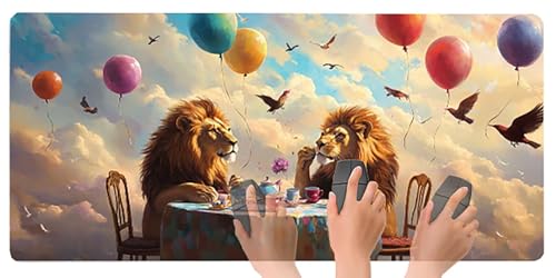 Gaming Mousepad Löwe Mauspad XXL 1200X600X3MM Großes Mouse Pad Ballon Schreibtischunterlage mit Rutschfeste Gummibasis, Maus Pad Wasserdicht Anti-Rutsch Schreibtisch Zubehör Für Home Office PC, Laptop Bild 5