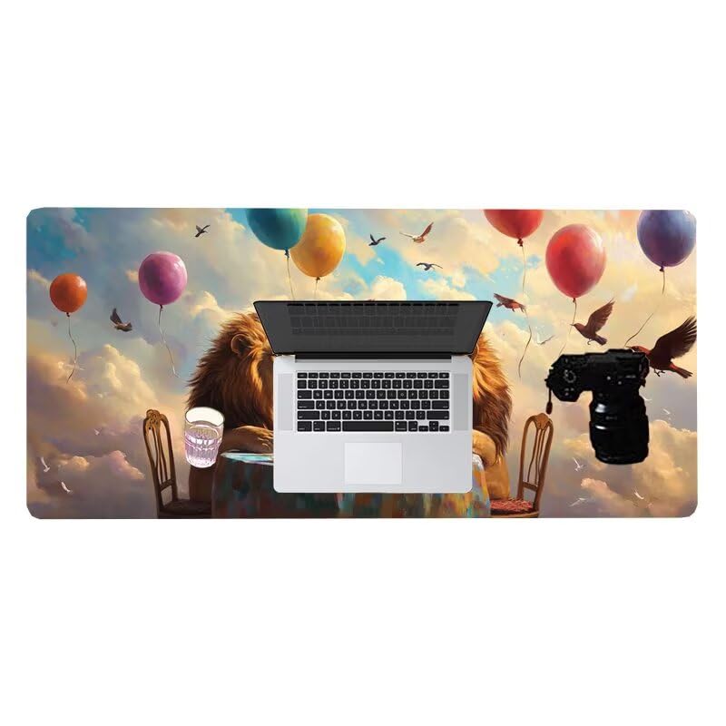 Gaming Mousepad Löwe Mauspad XXL 1200X600X3MM Großes Mouse Pad Ballon Schreibtischunterlage mit Rutschfeste Gummibasis, Maus Pad Wasserdicht Anti-Rutsch Schreibtisch Zubehör Für Home Office PC, Laptop Bild 7