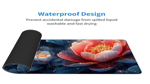 Gaming Mousepad Blume Mauspad XXL 1200X600X3MM Großes Mouse Pad Rosa Schreibtischunterlage mit Rutschfeste Gummibasis, Maus Pad Wasserdicht Anti-Rutsch Schreibtisch Zubehör Für Home Office, PC, Laptop Bild 4