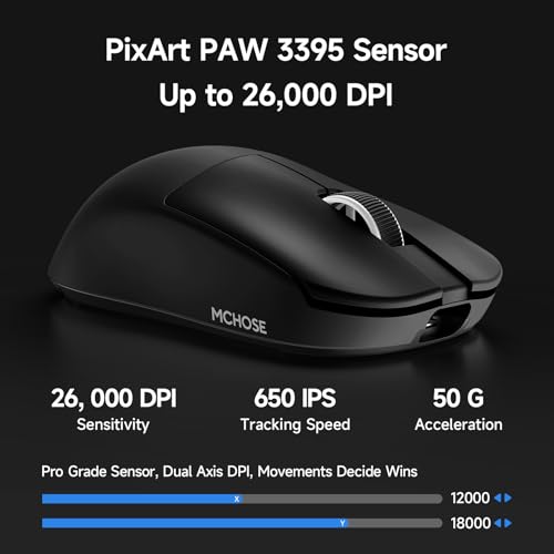 MCHOSE L7 Leichte 39 g Gaming-Maus mit Benutzerdefiniertem 8K-Ultraschnell-Funkempfänger, 26000 DPI, 8K Hz-Berichtsrate, BT/2,4G-Gaming-Maus mit Kabel/Kabel, 200 Stunden Batterie, Schwarz Bild 5