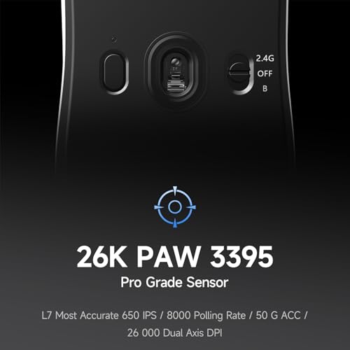 MCHOSE L7 Leichte 39 g Gaming-Maus mit Benutzerdefiniertem 8K-Ultraschnell-Funkempfänger, 26000 DPI, 8K Hz-Berichtsrate, BT/2,4G-Gaming-Maus mit Kabel/Kabel, 200 Stunden Batterie, Weiß Bild 4