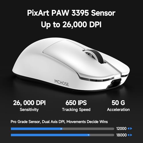 MCHOSE L7 Leichte 39 g Gaming-Maus mit Benutzerdefiniertem 8K-Ultraschnell-Funkempfänger, 26000 DPI, 8K Hz-Berichtsrate, BT/2,4G-Gaming-Maus mit Kabel/Kabel, 200 Stunden Batterie, Weiß Bild 5