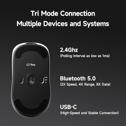 MCHOSE L7 Leichte 39 g Gaming-Maus mit Benutzerdefiniertem 8K-Ultraschnell-Funkempfänger, 26000 DPI, 8K Hz-Berichtsrate, BT/2,4G-Gaming-Maus mit Kabel/Kabel, 200 Stunden Batterie, Weiß Bild 6