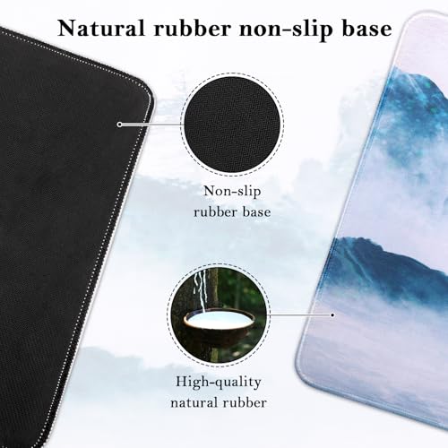 JIZZU Gaming Mauspad, 800 x 300 mm XXL Mauspad Schreibtischunterlage, Tuschemalerei Mousepad Groß, Wasserdicht, Mit Rutschfestem Gummiboden, für Büro, Spiele, PC, Laptop (Blau) Bild 4